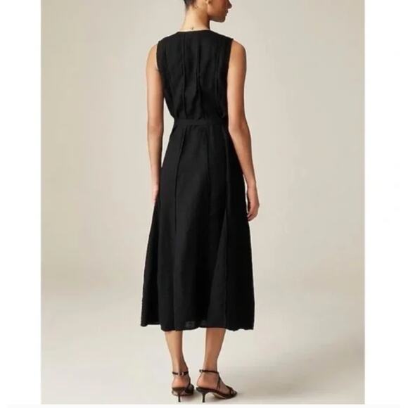 J Crew Seam Linen Dress XS Black NWT Belt Midi CA671 J.Crew Prep Money Resort - Picture 3 of 4